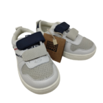 Zapatilla Piel Ante Blanca-Gris Velcro