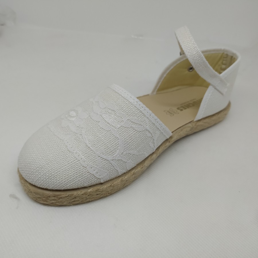 Merceditas Lino Blanca Puntilla Hebilla