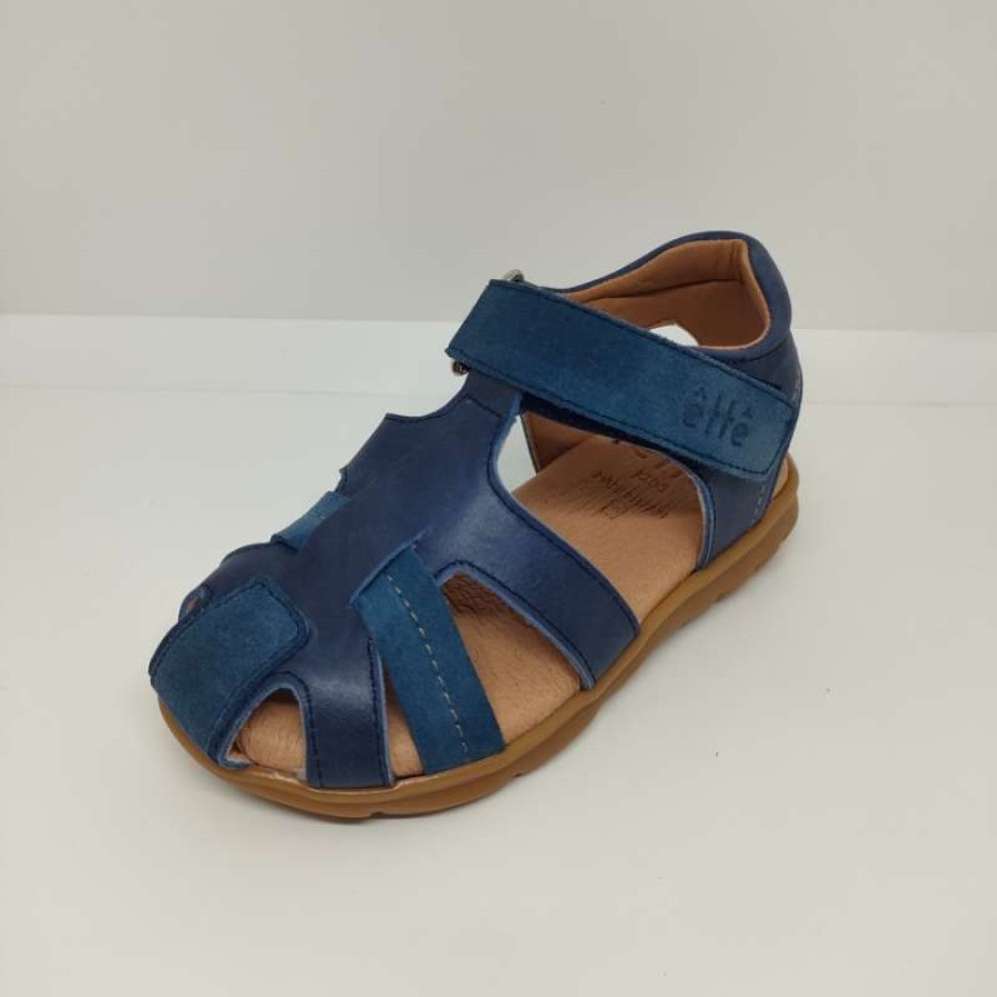 Sandalia Piel Ante Azul Velcro
