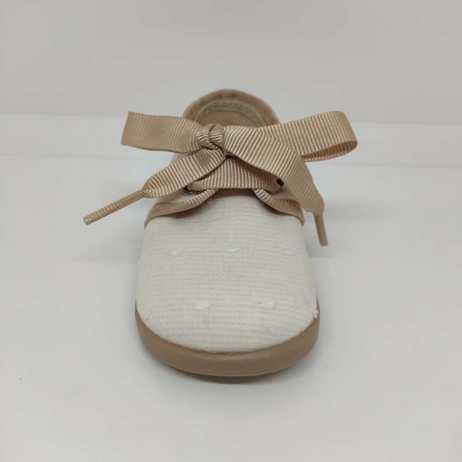 Blucher Lona Plumeti Beige Cordón Camel - Imagen 2