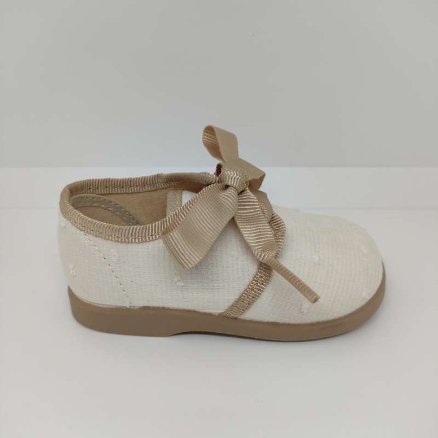 Blucher Lona Plumeti Beige Cordón Camel - Imagen 4