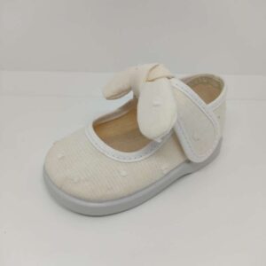 Zapatilla Lona Plumeti Blanca Velcro Lazo