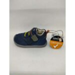 Zapatilla Piel Serraje Azul Goma amarilla Velcro