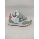Zapatilla Deportiva Tela Blanca y Gris Velcro Victoria
