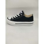 Zapatilla Deportiva Lona Negra Doble suela Cordones Victoria