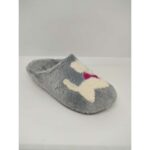 Zapatilla Casa Terciopelo Lana Gris Perrito
