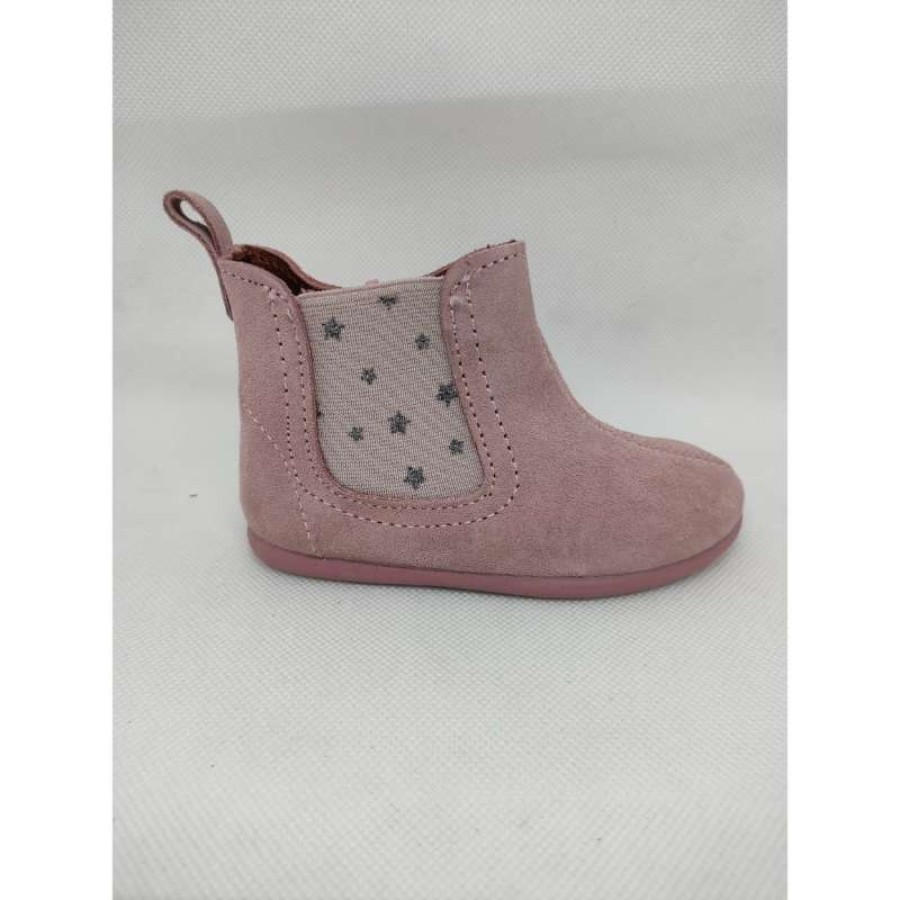 Bota Alta serraje Rosa Estrellitas Cremallera