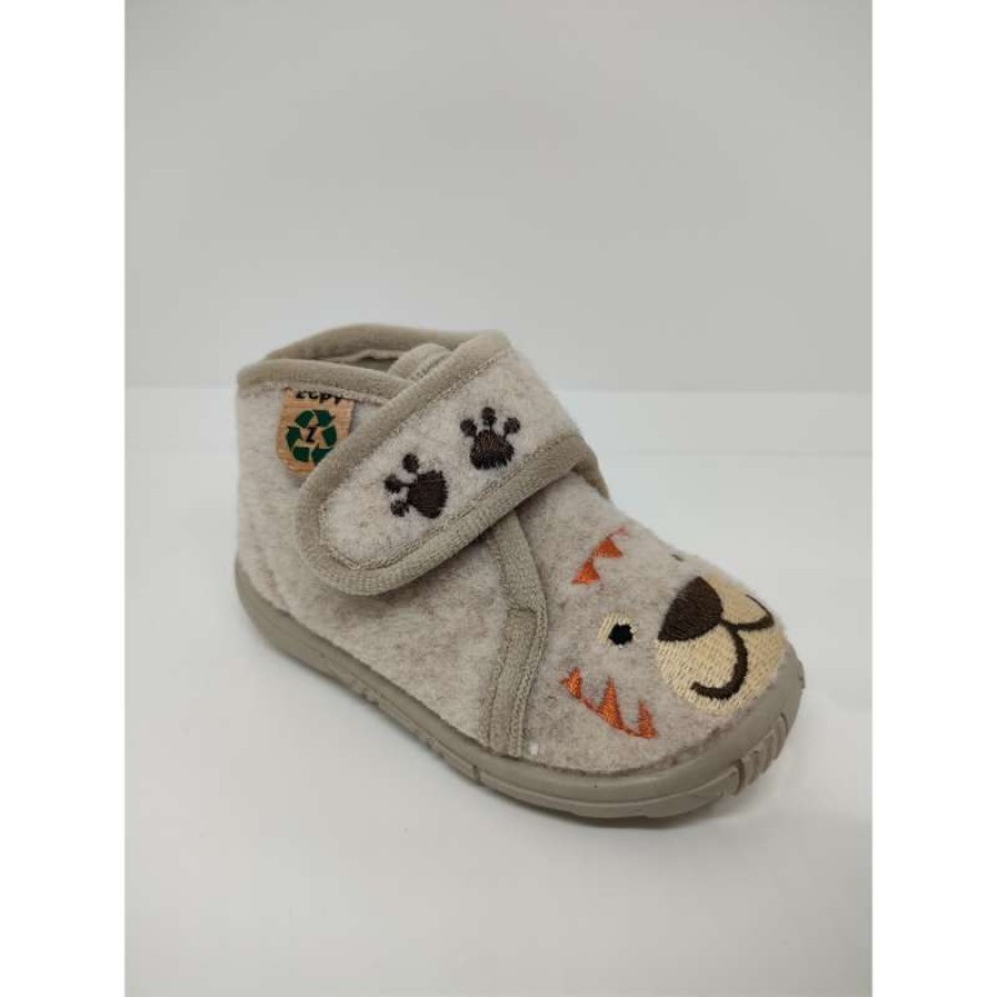 Zapatilla Casa Felpa Arena León Velcro