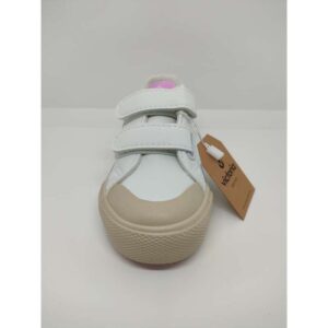 Zapatilla Deportiva Piel Blanca Plata Velcro Victoria