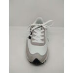 Zapatilla Deportiva tela Serraje Blanca Gris franja Negra Cordón