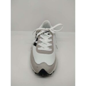 Zapatilla Deportiva tela Serraje Blanca Gris franja Negra Cordón