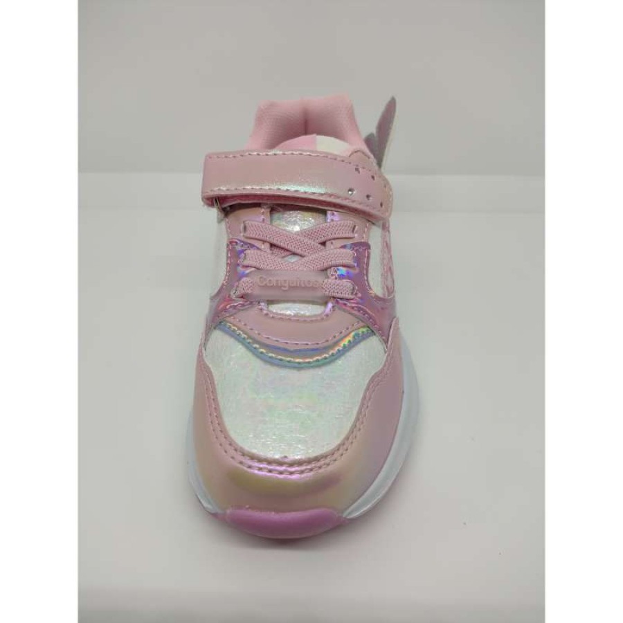 Zapatilla Deportiva Sirena Rosa Luces Velcro Cordon Elástico