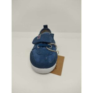 Zapatilla Inglés Lino Serraje Azul Navy Velcro Cordón Elástico