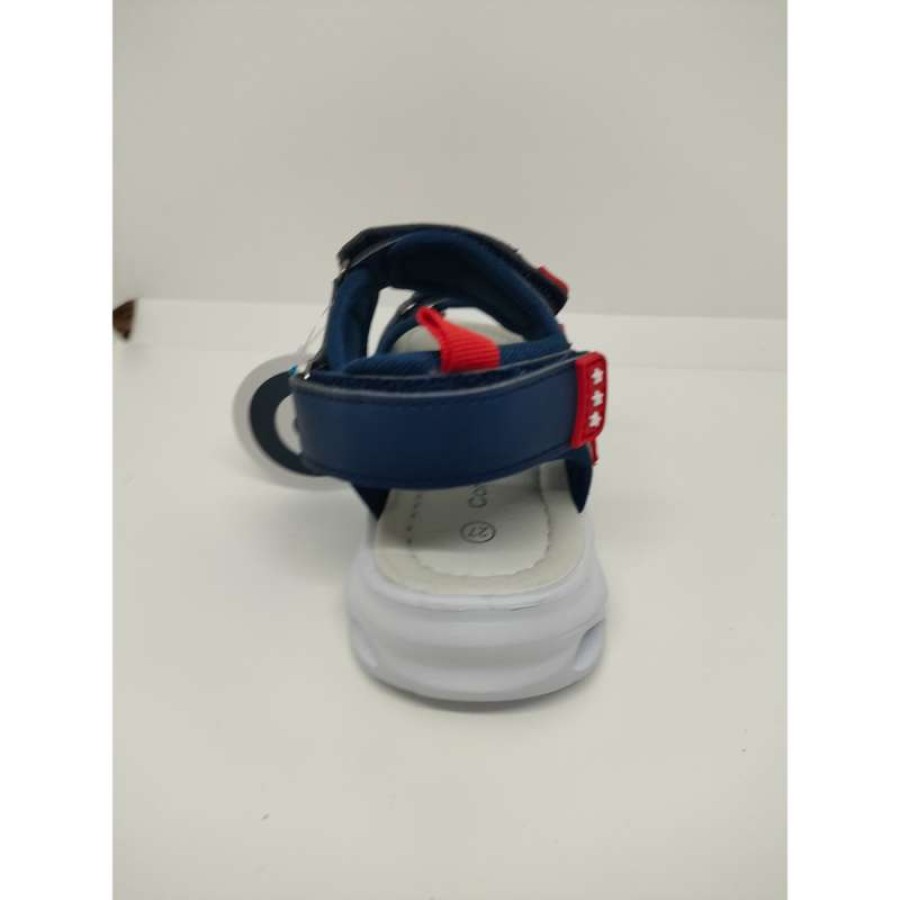 Sandalia con Luz en azul marino y plata con estrellas rojas Triple Velcro - Imagen 3