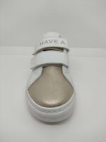 Zapatilla Piel Blanca-Oro-Plata Estrella Doble Velcro