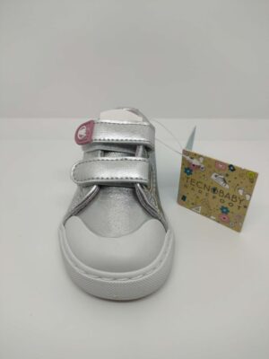 Zapatilla Piel Plata Doble Velcro Respetuoso