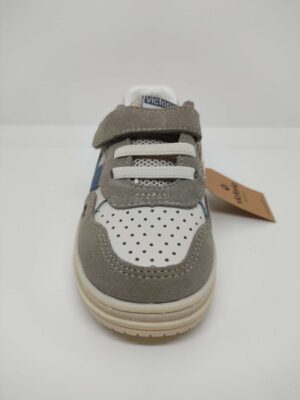 Zapatilla Deportiva Piel Serraje Azul Gris Velcro Cordón Elástico Victoria