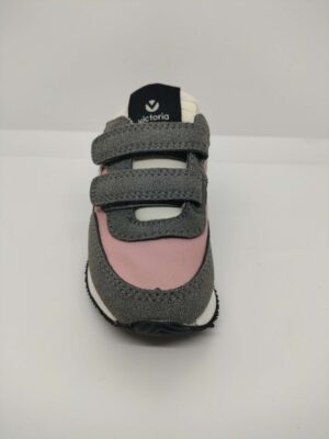 Zapatilla Deportiva Tela Rosa y Gris Velcro Victoria