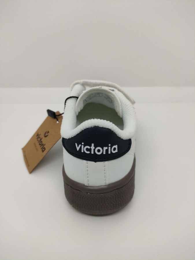 Zapatilla Deportiva Piel Blanca Velcro Cordón Victoria - Imagen 3