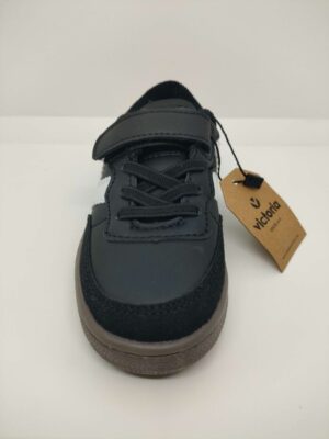 Zapatilla Deportiva Piel Negro Velcro Cordón Victoria