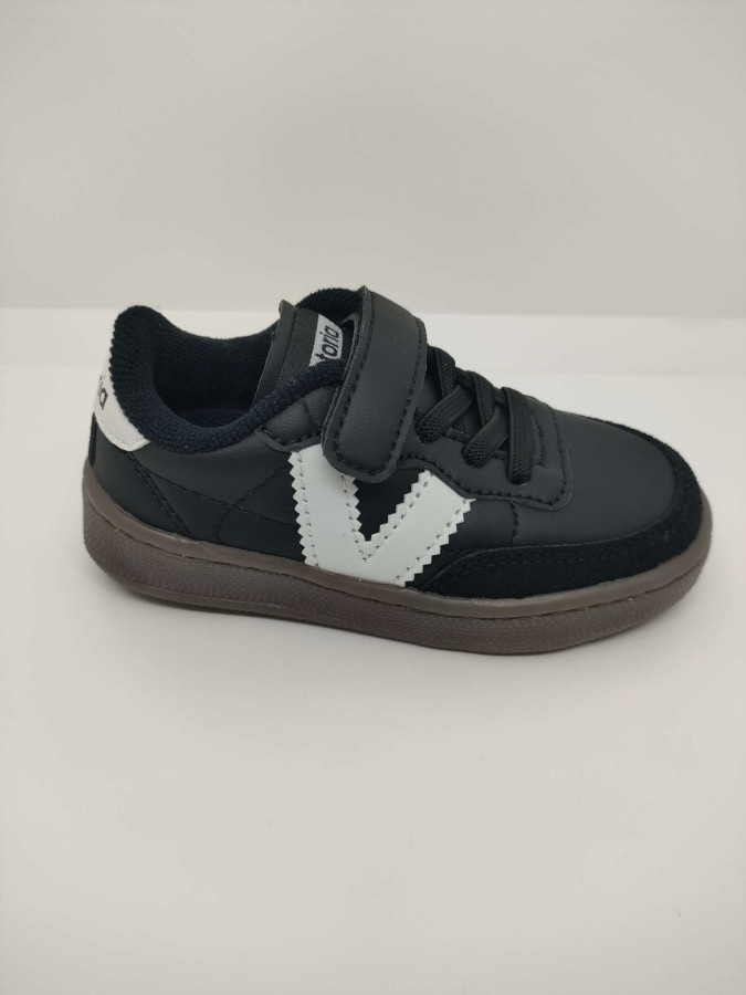 Zapatilla Deportiva Piel Negro Velcro Cordón Victoria - Imagen 2