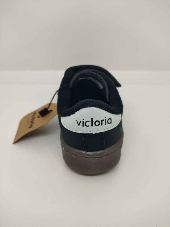 Zapatilla Deportiva Piel Negro Velcro Cordón Victoria - Imagen 3