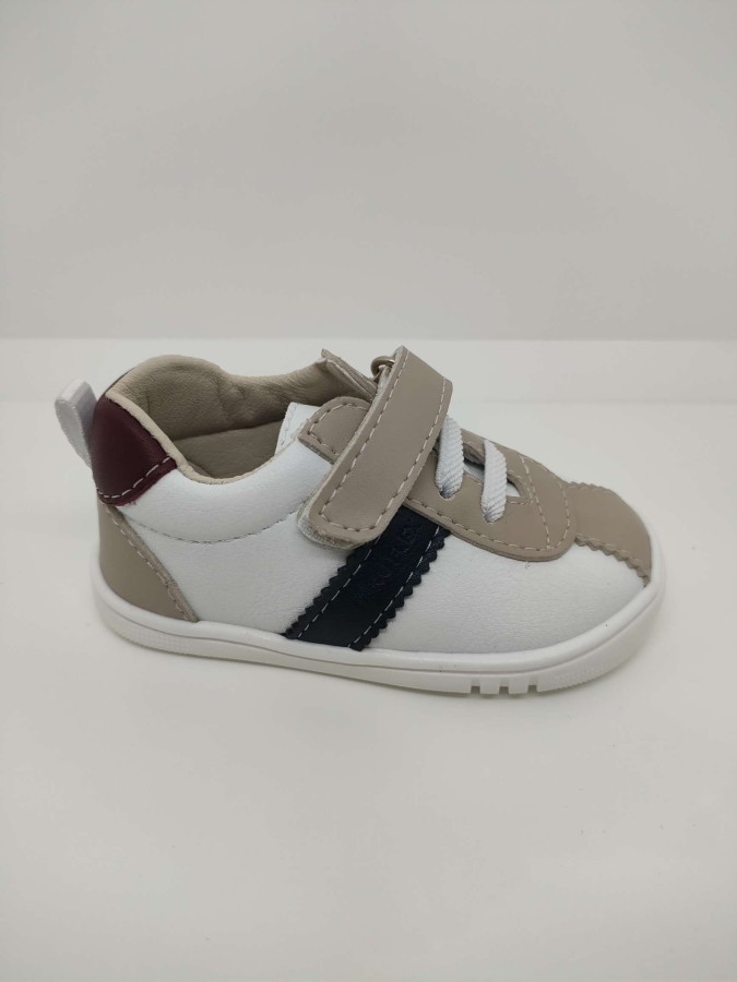 Zapatilla deportiva Piel Blanca y Marino Velcro-Cordón - Imagen 2