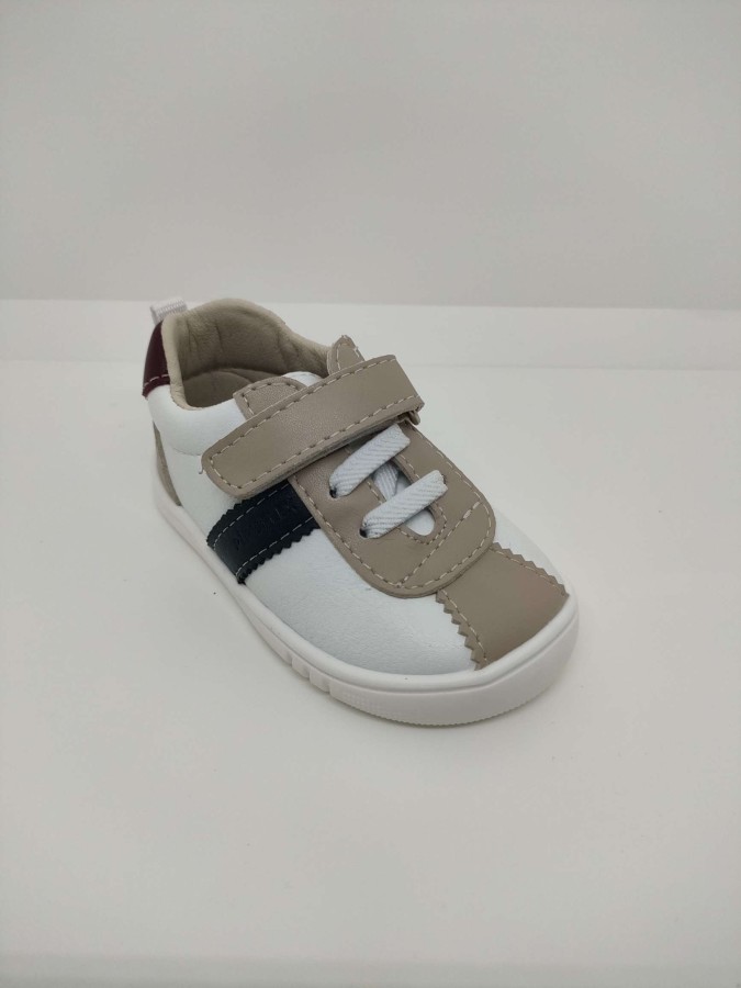 Zapatilla deportiva Piel Blanca y Marino Velcro-Cordón - Imagen 5