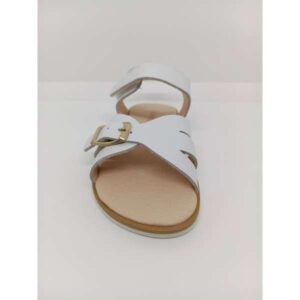 Sandalia Piel Blanca Cruzada con Hebilla Velcro Respetuosa. Coqueflex