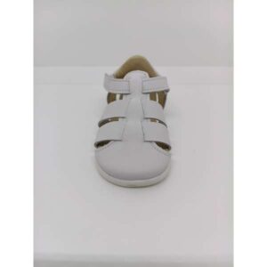 Sandalia Piel Blanca Respetuosa Velcro. Flexinens.