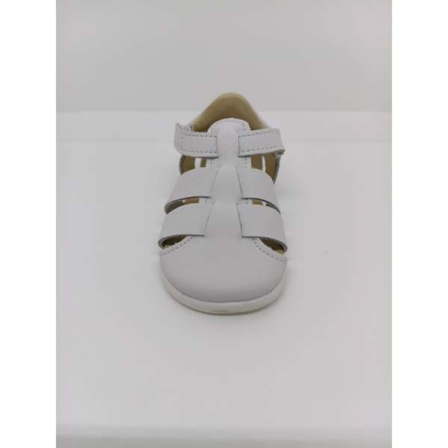 Sandalia Piel Blanca Respetuosa Velcro. Flexinens.