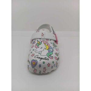 Zueco Sport Blanco Unicornio Velcro. Conguitos.