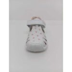 Sandalia Piel Blanca Corazones Puntera y Talón Reforzada Velcro. Titanitos