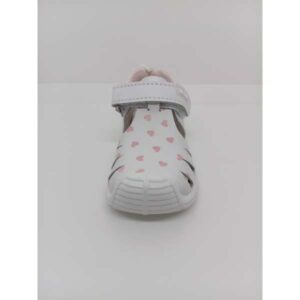 Sandalia Piel Blanca Corazones Puntera y Talón Reforzada Velcro. Titanitos