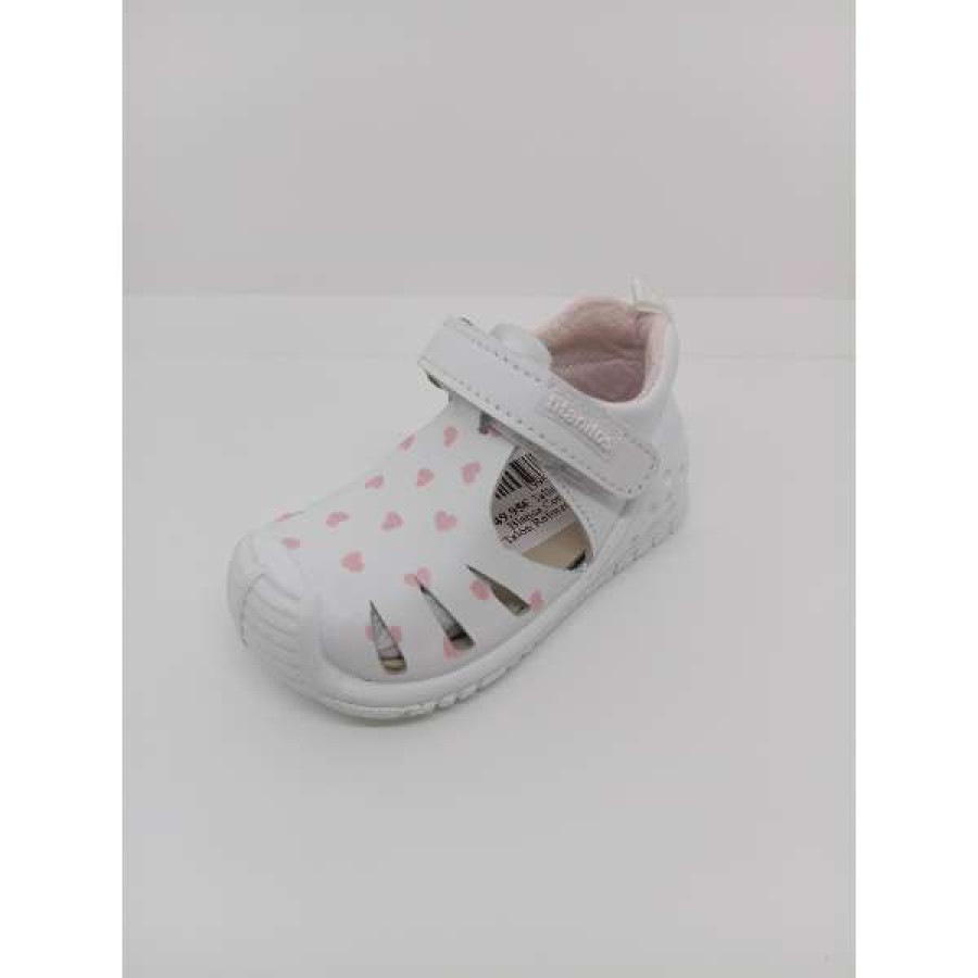 Sandalia Piel Blanca Corazones Puntera y Talón Reforzada Velcro. Titanitos - Imagen 5