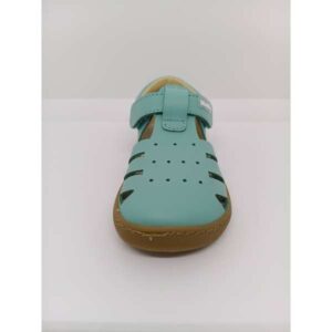 Sandalia Piel Verde Agua Perforada Doble Velcro. Titanitos.
