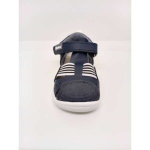 Sandalia Piel Azul Marino Elastico Puntera Reforzada Velcro. Titanitos.