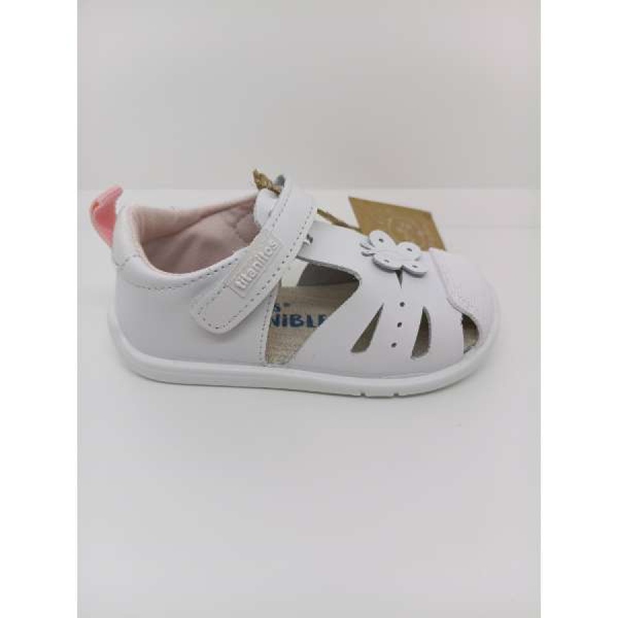 Sandalia Piel Blanca Maripoosa Puntera Reforzada Velcro. Titanitos. - Imagen 2