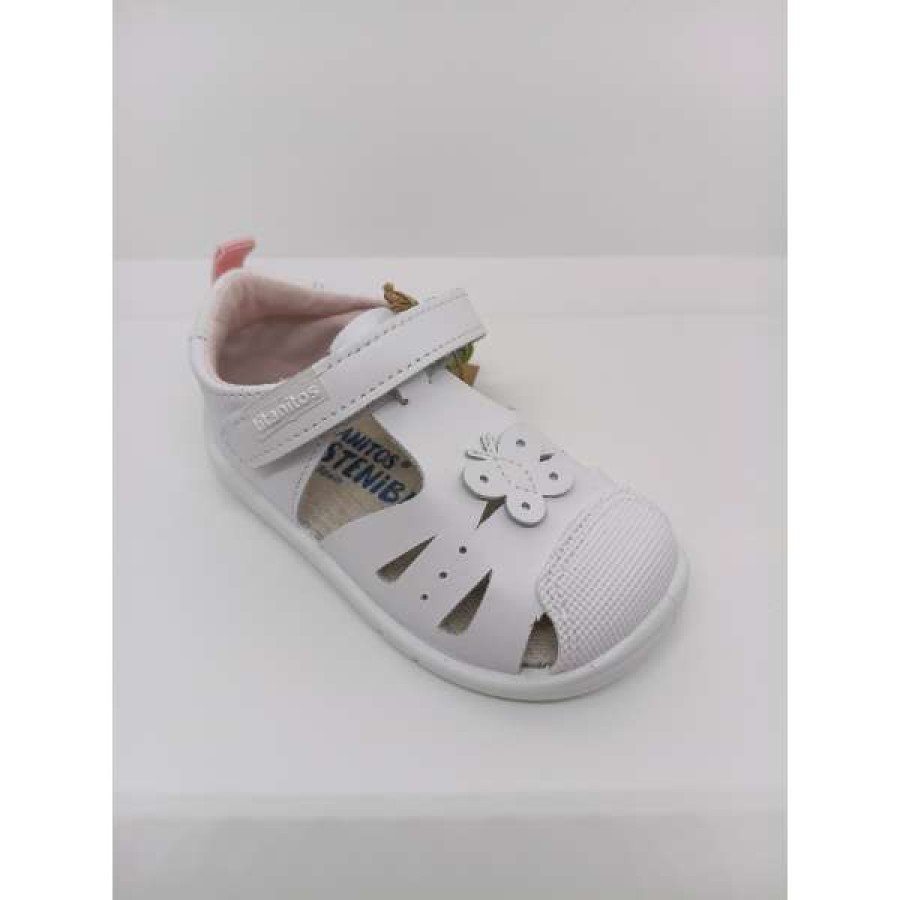 Sandalia Piel Blanca Maripoosa Puntera Reforzada Velcro. Titanitos. - Imagen 5