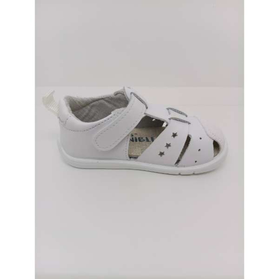 Sandalia Piel Blanca Estrellitas Puntera Reforzada Doble Velcro. Titanitos - Imagen 4
