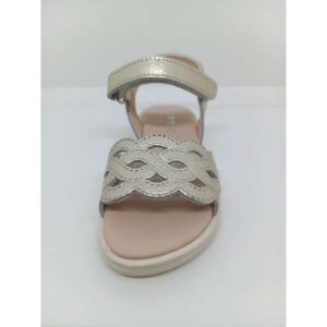 Sandalia Piel Platino Ondas Velcro. Zapy.