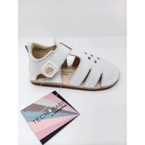 Sandalia Piel Blanca Perforada Velcro. Conguitos.