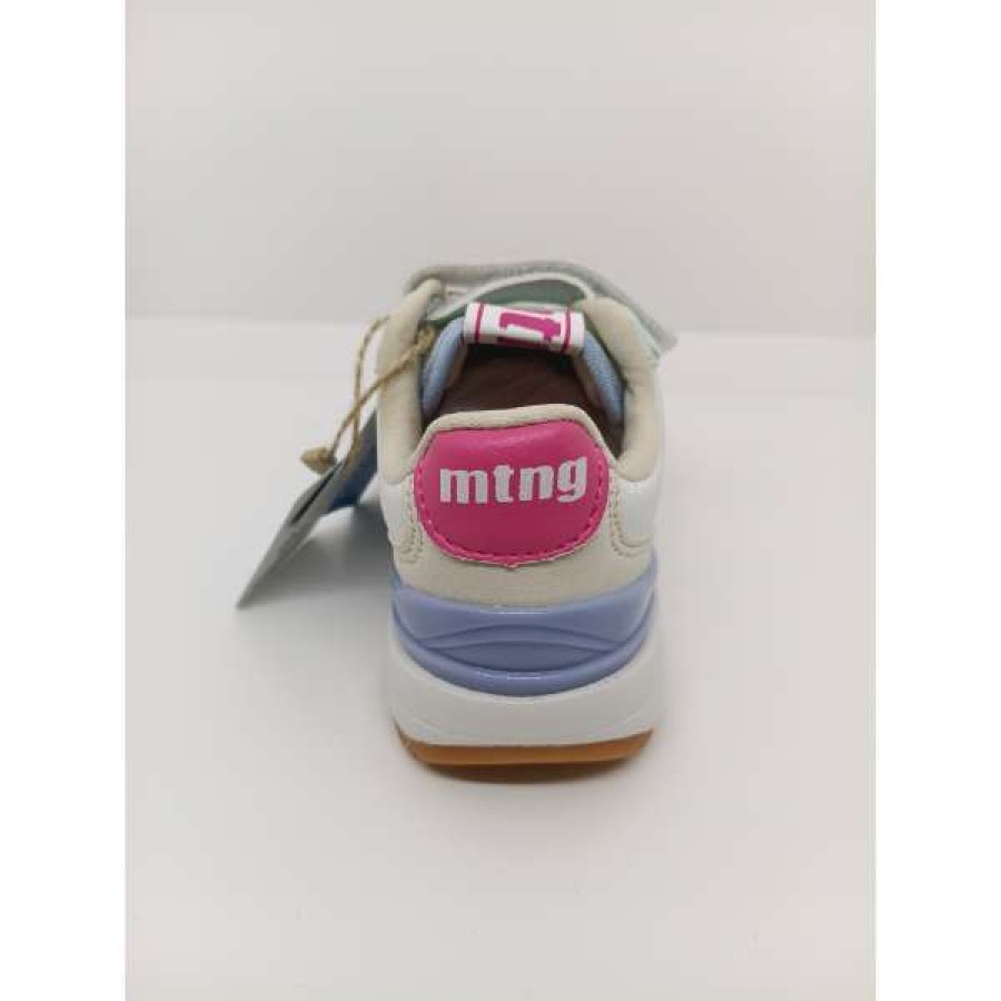 Zapatilla Deportiva tela Serraje Blanca Fucsia Verde Velcro Cordón Elástico. Mustang. - Imagen 3