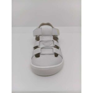 Sandalia Piel Blanca Respetuosa Velcro y Goma. Piruflex