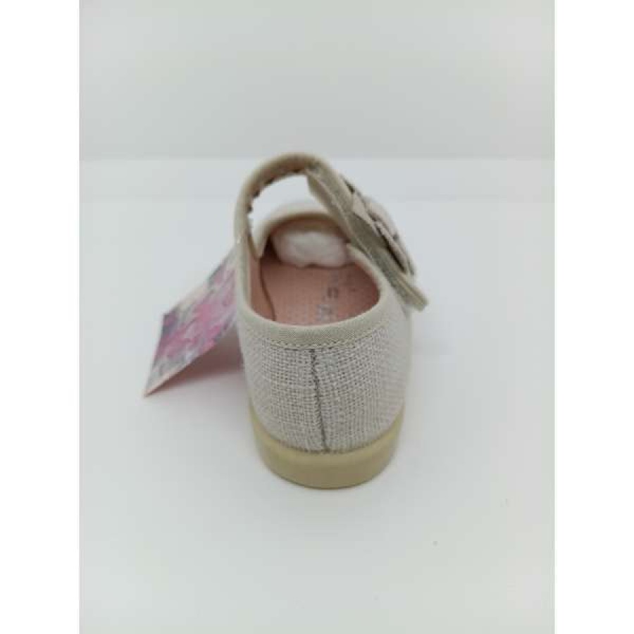 Mercedita Lino Beige Flor Velcro - Imagen 3