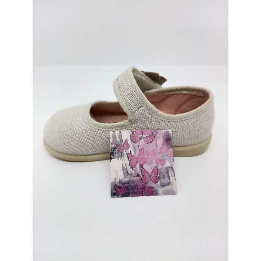 Mercedita Lino Beige Flor Velcro - Imagen 4