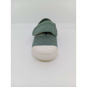 Zapatilla Tela Pique Verde Laurel velcro. Tokolate.