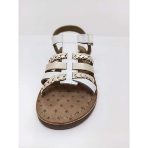 Sandalia Piel Blanca-Platino Tiras cruzadas Velcro Gioseppo
