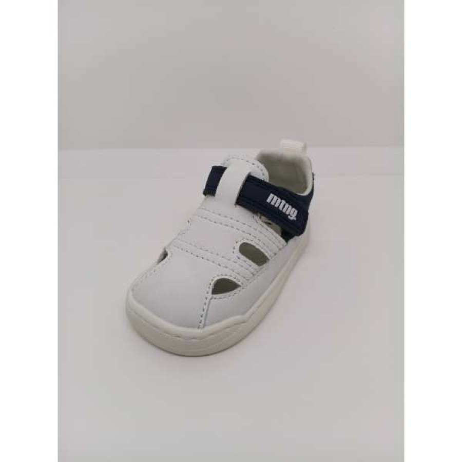 Sandalia Piel Blanca, azul y talón mostaza Velcro. Mustang. - Imagen 5