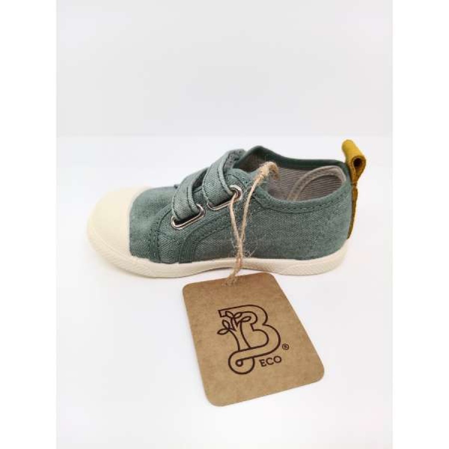 Zapatilla Tela Verde Tiras Azules Doble velcro. Batilas. - Imagen 4